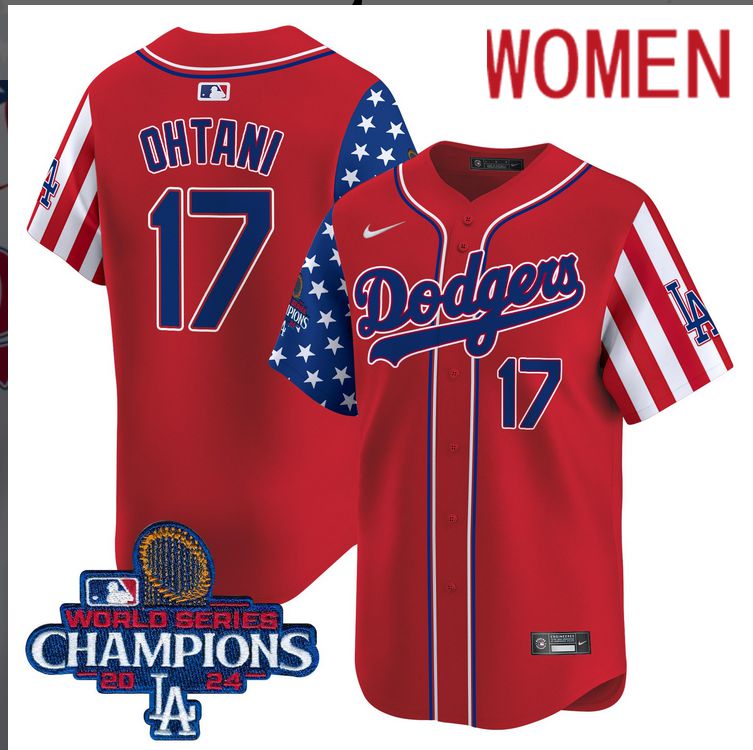 Women  MLB Los Angeles Dodgers #17 Ohtani American Style red 2024 World Series Champions  Limited Jersey->women mlb jersey->Women Jersey